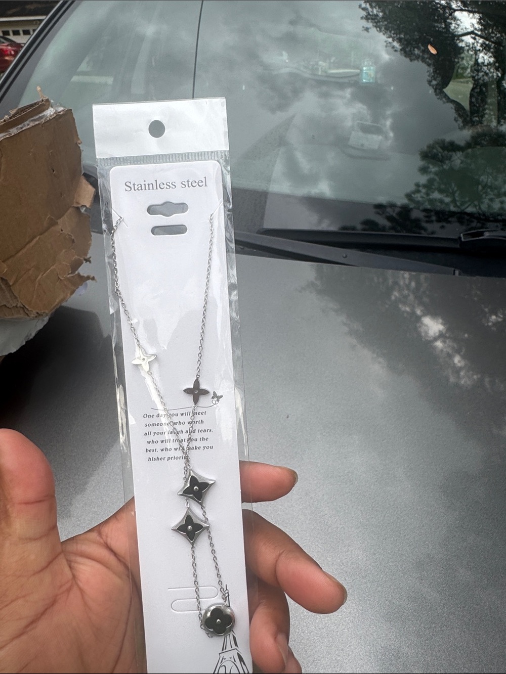 Stainless Steel Silver Star & Flower Pendant Necklace